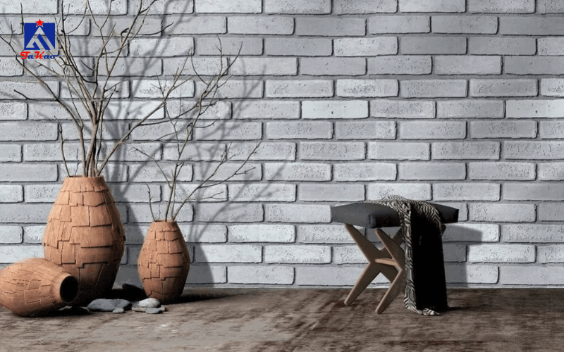 Gạch thẻ giả cổ màu xám trung tính, tạo điểm nhấn hài hòa